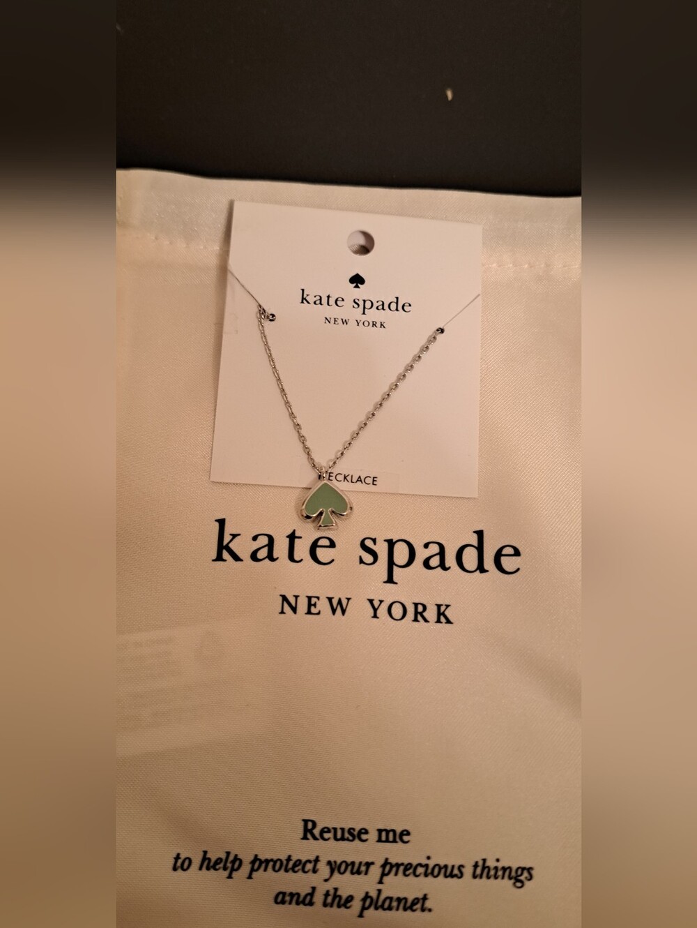 Kate Spade silver chain necklace with mint green spade charm NWOT